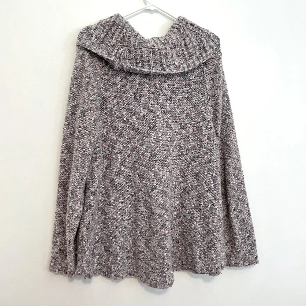LANE BRYANT Plus Size Cowl Neck Sparkle Eyelash Sweater Gray Pink Chunky Knit 2X